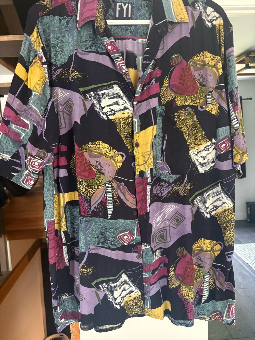 Vintage 90s FYI Private Stock Abstract Button Up Shirt Men’s M Retro